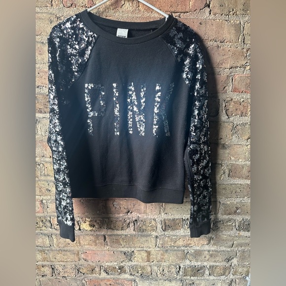 PINK Victoria's Secret Black Sequin Sweatshirt - Picture 1 of 4